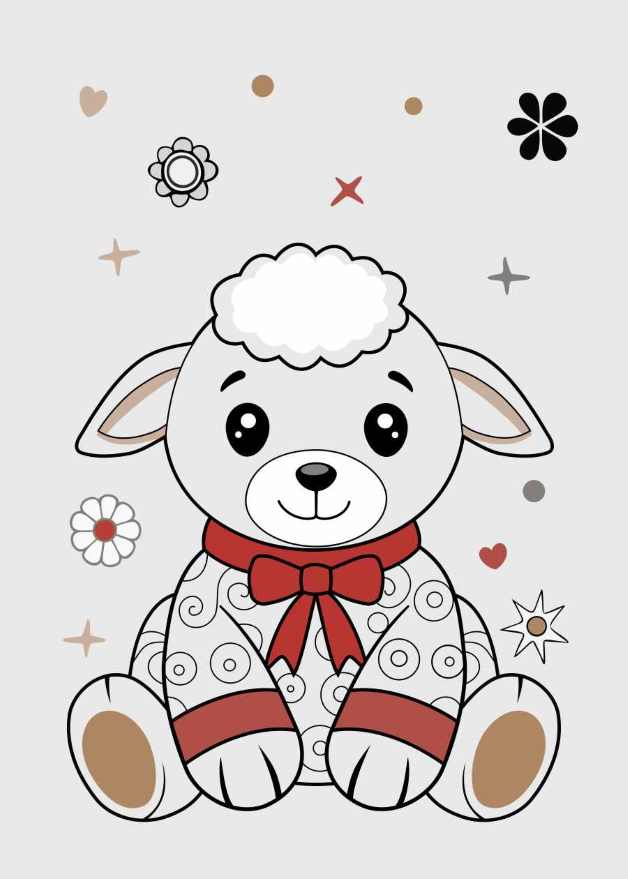 amb, sheep, toy, plush, bow, cute, soft, baby, child, cartoon, drawing, character, wool, decor, flower, sticker, art, sweet, vector, print, lovely, toddler, fabric, pattern, animal