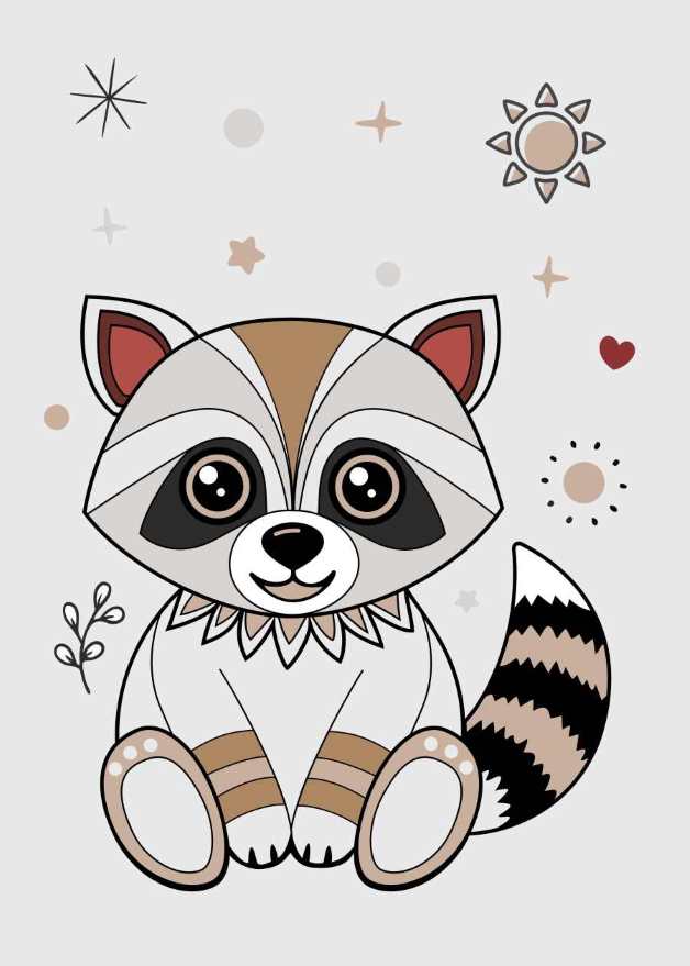 raccoon, plush, toy, soft, baby, cute, tail, ears, face, mask, eyes, drawing, ornament, animal, cartoon, vector, lovely, print, style, design, gray, beige, pattern, toddler, sticker