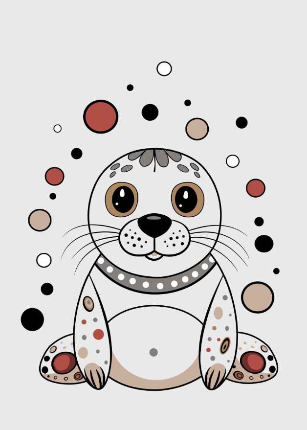 seal, plush, cute, cartoon, toy, baby animal, dots, spots, gray background, sea theme, soft, cozy, warm colors, decoration, big eyes, funny, pastel, animal, illustration, adorable