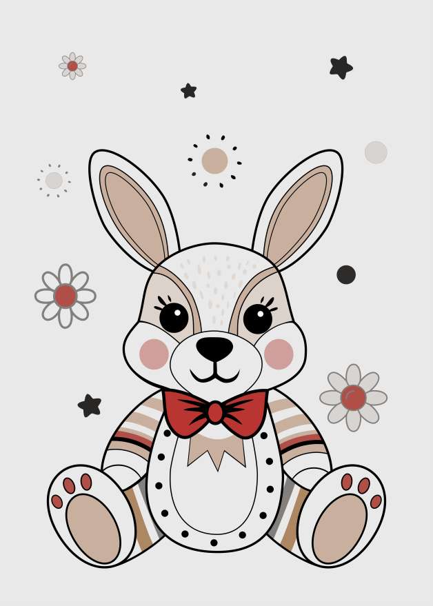 adorable, animal, art, baby, background, beautiful, bunny, card, cartoon, character, child, cute, decoration, design, doodle, drawing, fun, funny, girl, graphic, happy, illustration, isolated, kid, little, nature, print, rabbit, sketch, sweet, animals, pet, vector, easter, poster, kids, nursery, soft colors, stars, flowers, pastel, bow tie, toy, plush