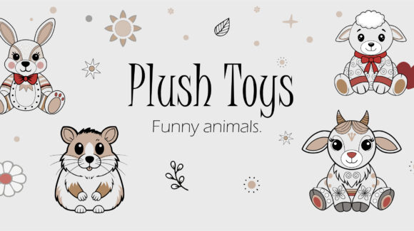 Plush Toys. Collection of drawings of funny animals.