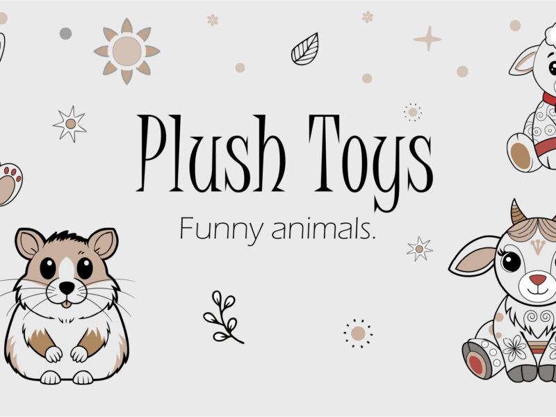 Plush Toys. Collection of drawings of funny animals.