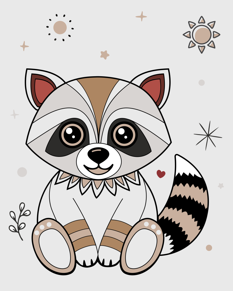 adorable, animal, art, baby, background, card, cartoon, character, child, cute, design, doodle, drawing, face, fun, funny, graphic, happy, icon, illustration, isolated, kid, little, nature, pet, print, sketch, sweet, white, wild, raccoon, plush, toy, soft, tail, ears, mask, eyes, ornament, vector, lovely, style, gray, beige, pattern, toddler, sticker, love